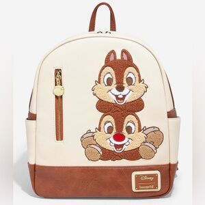 New Loungefly Disney Chip & Dale Chenille Patch Mini Backpack